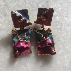 VTGE 80’s Purple Gold Papermache Large Earrings